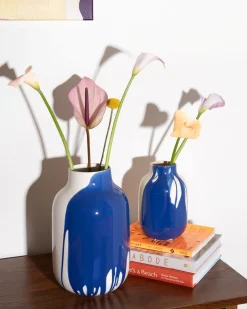Nuno Vase L drip sand blau